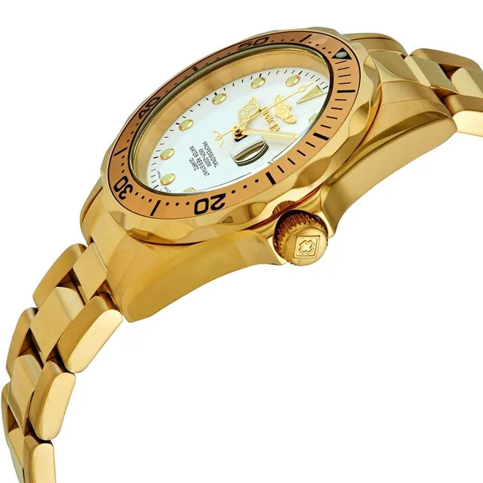 Bracelets Invicta Invicta Mens Quartz Watch Pro Diver White Dial Yellow Gold Bracelet 17053