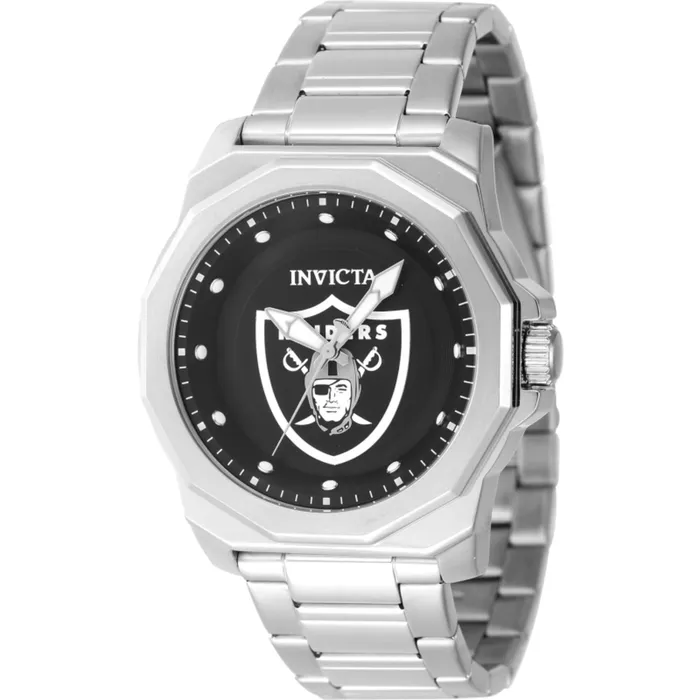Bracelets Invicta Invicta Mens Watch NFL Las Vegas Raiders Black Dial Silver Tone Bracelet 47922