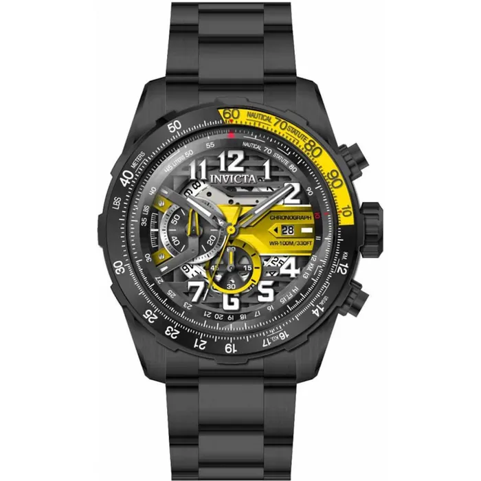 Bracelets Invicta Mens Chronograph Watch Aviator Black and Yellow Dial Bracelet 36678 Invicta