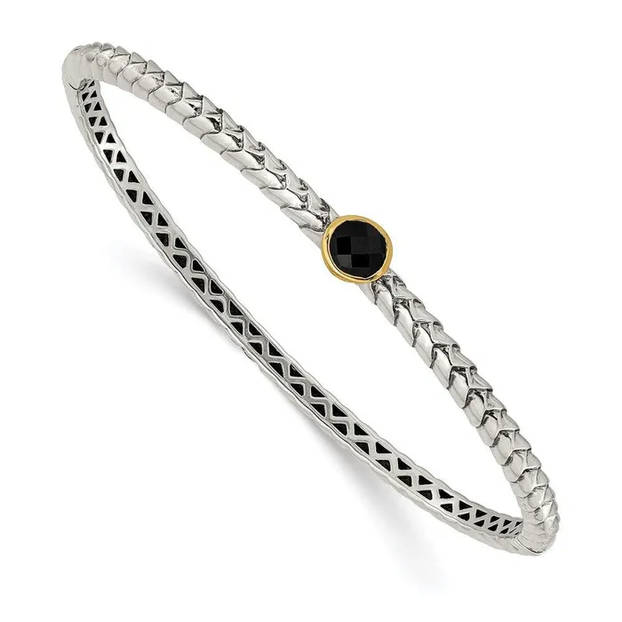 Bracelets Jewelry Sterling Silver w14k Antiqued 6mm Onyx Bangle Bracelet