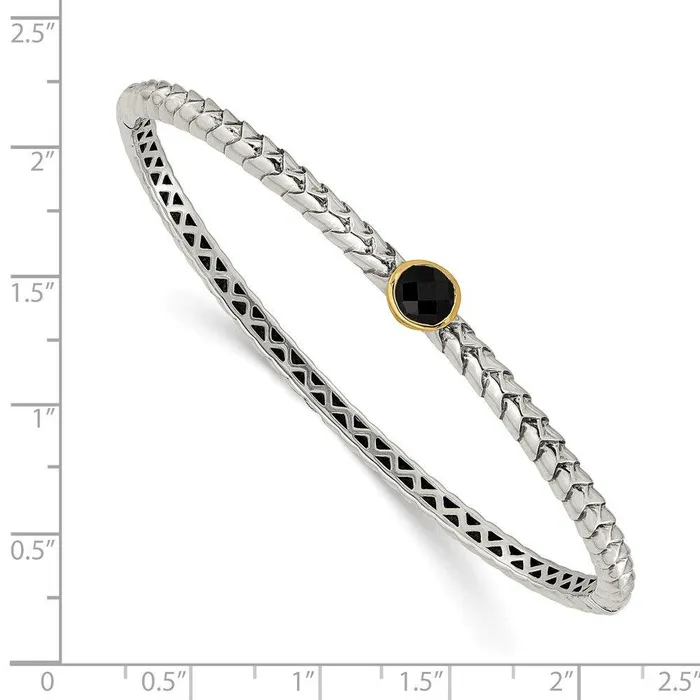 Bracelets Jewelry Sterling Silver w14k Antiqued 6mm Onyx Bangle Bracelet