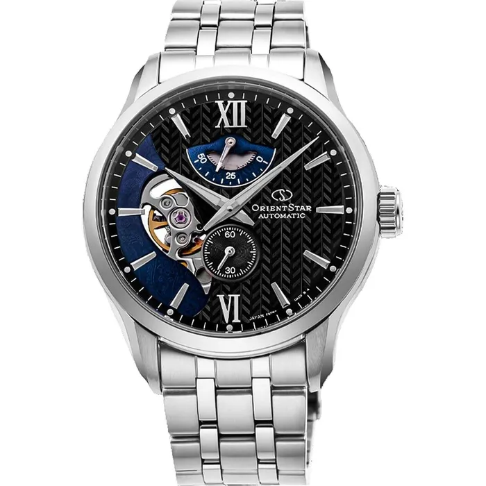Bracelets ORIENT Orient Mens Automatic Watch Blue Open Heart Dial Steel Bracelet REAV0B03B00B