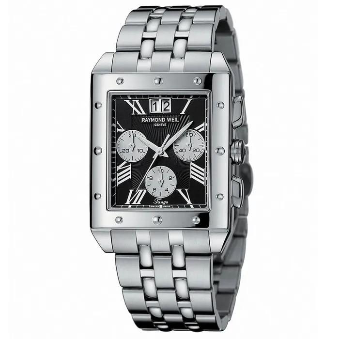 Bracelets Raymond Weil Raymond Weil Mens Chronograph Watch Tango Black Dial Steel Bracelet 4881ST00209