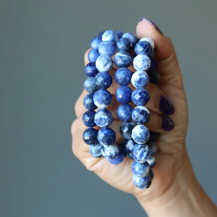 Bracelets Satin Crystals Sodalite Bracelet Blue Sparkling Sea Faceted Beads