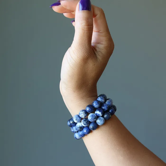 Bracelets Satin Crystals Sodalite Bracelet Blue Sparkling Sea Faceted Beads