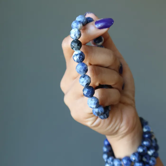 Bracelets Satin Crystals Sodalite Bracelet Blue Sparkling Sea Faceted Beads