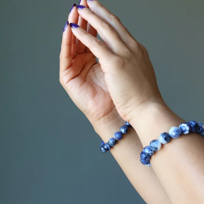 Bracelets Satin Crystals Sodalite Bracelet Blue Sparkling Sea Faceted Beads
