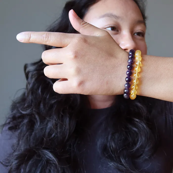 Bracelets Satin Crystals Spiritual Abundance Bracelet Set Citrine Amethyst