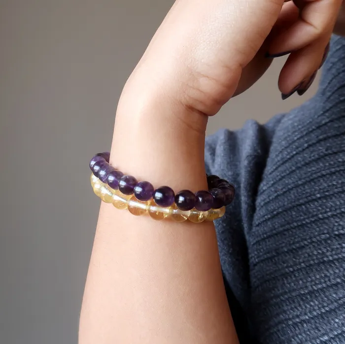 Bracelets Satin Crystals Spiritual Abundance Bracelet Set Citrine Amethyst
