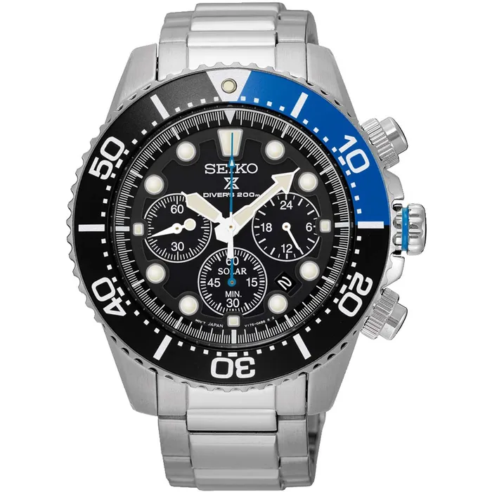 Bracelets Seiko Mens Eco Drive Watch Prospex Chronograph Black Dial SS Bracelet SSC781P1 SEIKO