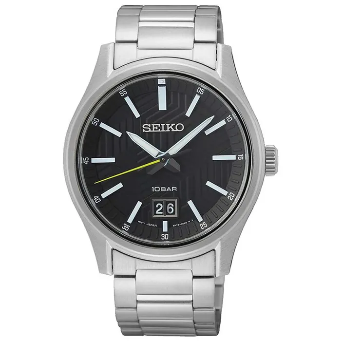 Bracelets Seiko Mens Quartz Watch Conceptual Regular Black Dial Steel Bracelet SUR535P1 SEIKO