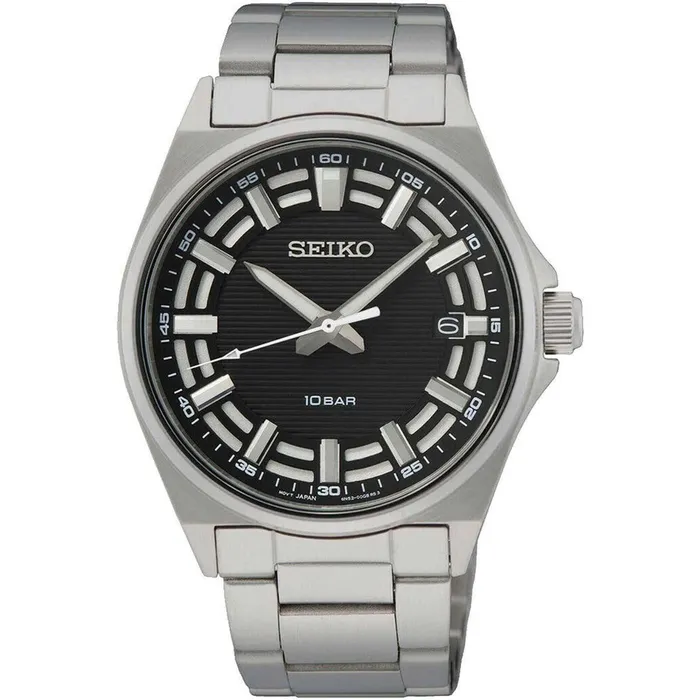 Bracelets Seiko Mens Quartz Watch Essentials Black Dial Stainless Steel Bracelet SUR505P1 SEIKO