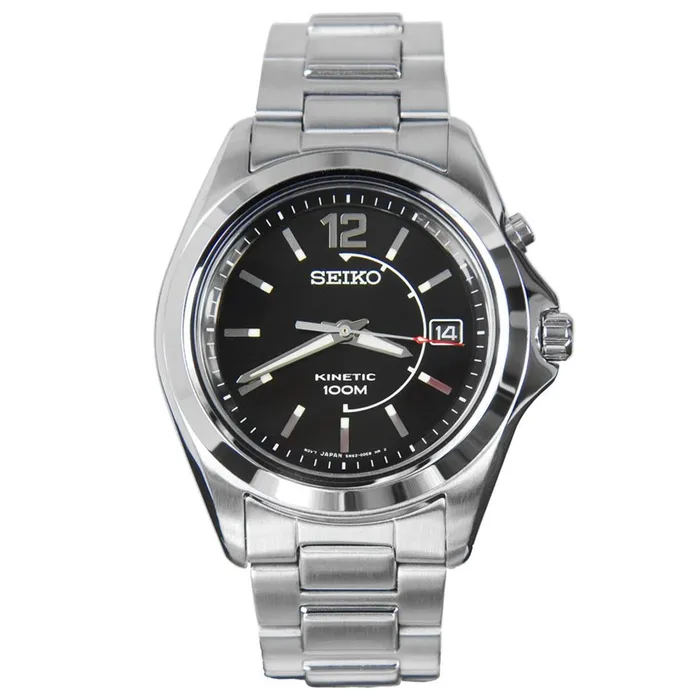 Bracelets Seiko Seiko SKA477 Mens Stainless Steel Black Dial Kinetic Watch
