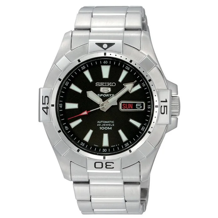 Bracelets Seiko Seiko SNZH11 Mens Seiko 5 23 Jewels Black Dial StainlessSteel Bracelet Automatic Watch