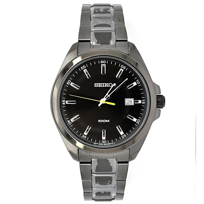 Bracelets Seiko SUR073 Mens Dress Black Dial Quartz Black IP Steel Bracelet Watch Seiko