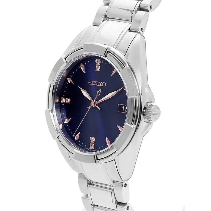 Bracelets Seiko Womens Diamond Watch Mallisto Blue Dial Silver Tone Bracelet SKK889P1 SEIKO