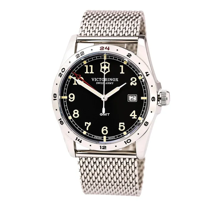 Bracelets Victorinox Swiss Army Swiss Army 241649 Mens Infantry Black Dial Stainless Steel Mesh Bracelet GMT Watch