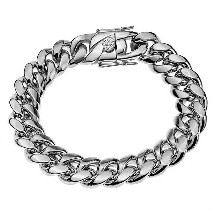 Bracelets Vivi Miami Cuban Link Bracelet Silver Heavy 316L Stainless Steel 14MM Thick