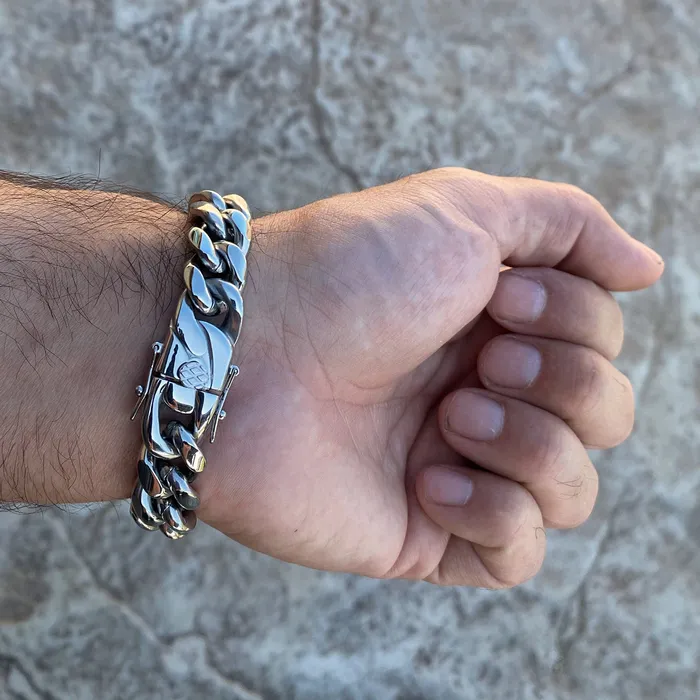 Bracelets Vivi Miami Cuban Link Bracelet Silver Heavy 316L Stainless Steel 14MM Thick