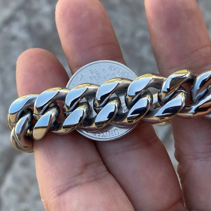 Bracelets Vivi Miami Cuban Link Bracelet Silver Heavy 316L Stainless Steel 14MM Thick