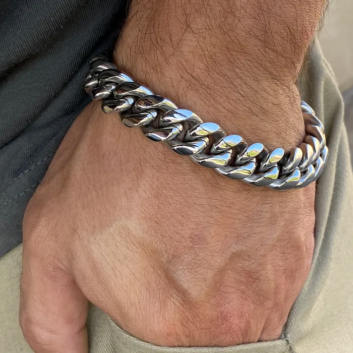 Bracelets Vivi Miami Cuban Link Bracelet Silver Heavy 316L Stainless Steel 14MM Thick