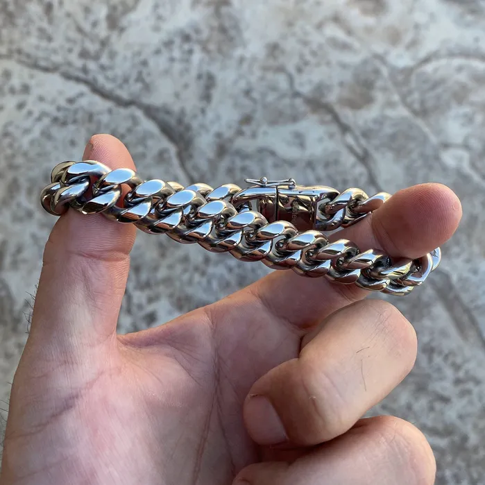 Bracelets Vivi Miami Cuban Link Bracelet Silver Heavy 316L Stainless Steel 14MM Thick