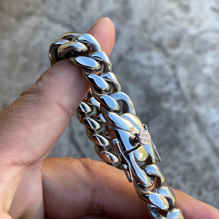 Bracelets Vivi Miami Cuban Link Bracelet Silver Heavy 316L Stainless Steel 14MM Thick