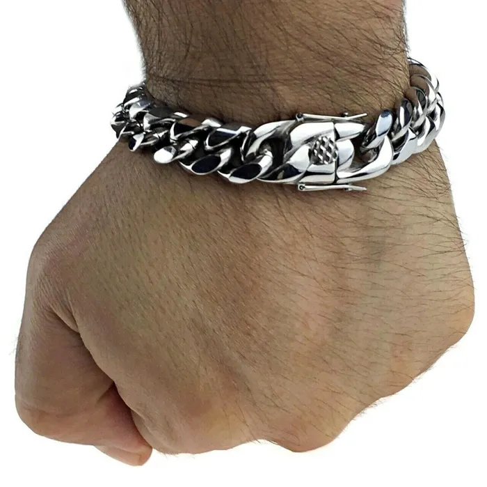 Bracelets Vivi Miami Cuban Link Bracelet Silver Heavy 316L Stainless Steel 14MM Thick
