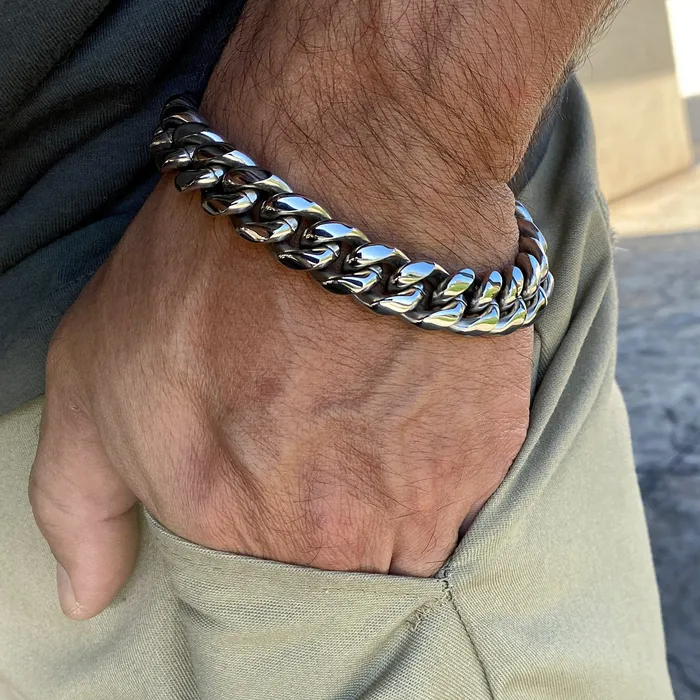 Bracelets Vivi Miami Cuban Link Bracelet Silver Heavy 316L Stainless Steel 14MM Thick