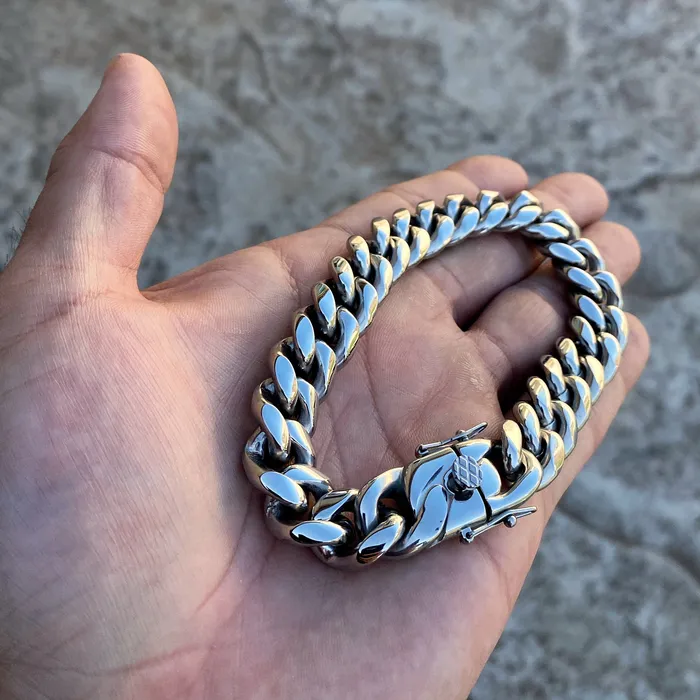 Bracelets Vivi Miami Cuban Link Bracelet Silver Heavy 316L Stainless Steel 14MM Thick