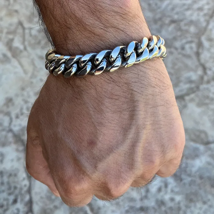 Bracelets Vivi Miami Cuban Link Bracelet Silver Heavy 316L Stainless Steel 14MM Thick