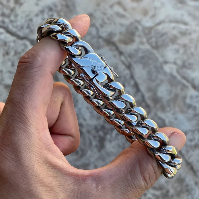 Bracelets Vivi Miami Cuban Link Bracelet Silver Heavy 316L Stainless Steel 14MM Thick