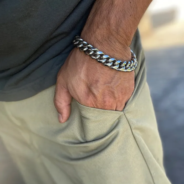 Bracelets Vivi Miami Cuban Link Bracelet Silver Heavy 316L Stainless Steel 14MM Thick