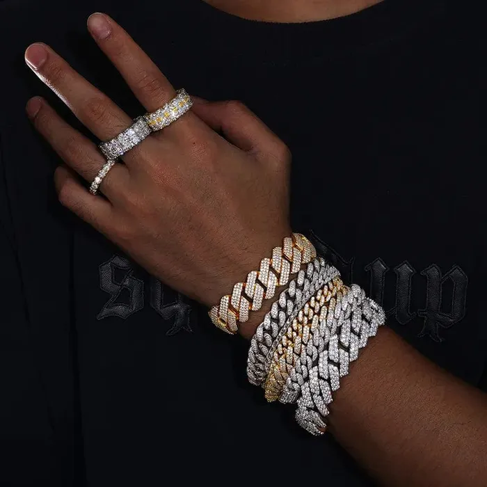 Bracelets VVS Jewelry 12mm 925 Sterling Silver VVS Moissanite Cuban Bracelet