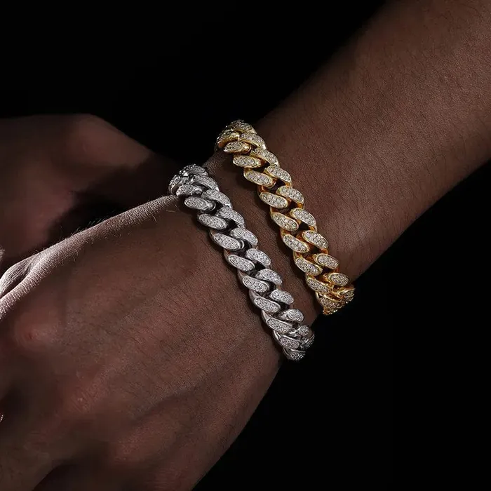 Bracelets VVS Jewelry 12mm 925 Sterling Silver VVS Moissanite Cuban Bracelet