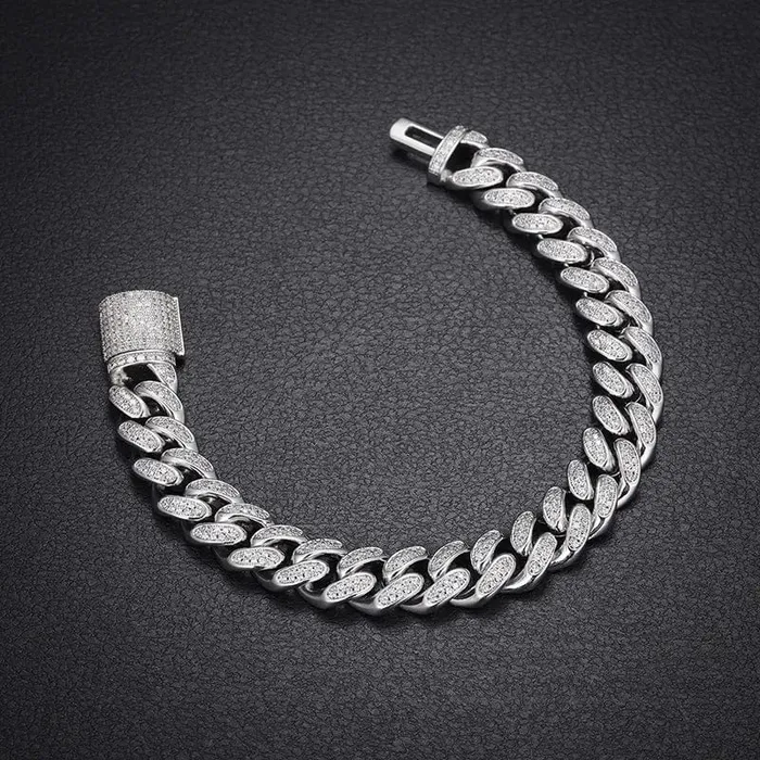 Bracelets VVS Jewelry 12mm 925 Sterling Silver VVS Moissanite Cuban Bracelet