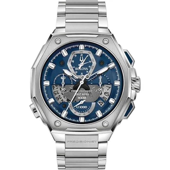 Bulova Bracelets Bulova Mens Watch Precisionist Chronograph Blue and Silver Dial Bracelet 96B349