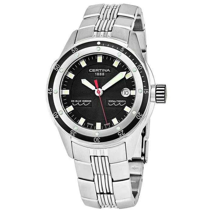 Certina Bracelets Certina Mens Quartz Watch DS Blue Ribbon Black Dial Bracelet C0074101105100