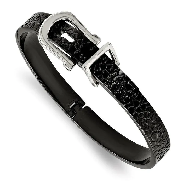 Chisel Bracelets Stainless Steel Brushed and Textured Black IPplated Hinged Bangle
