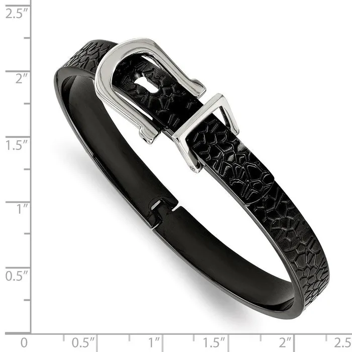 Chisel Bracelets Stainless Steel Brushed and Textured Black IPplated Hinged Bangle