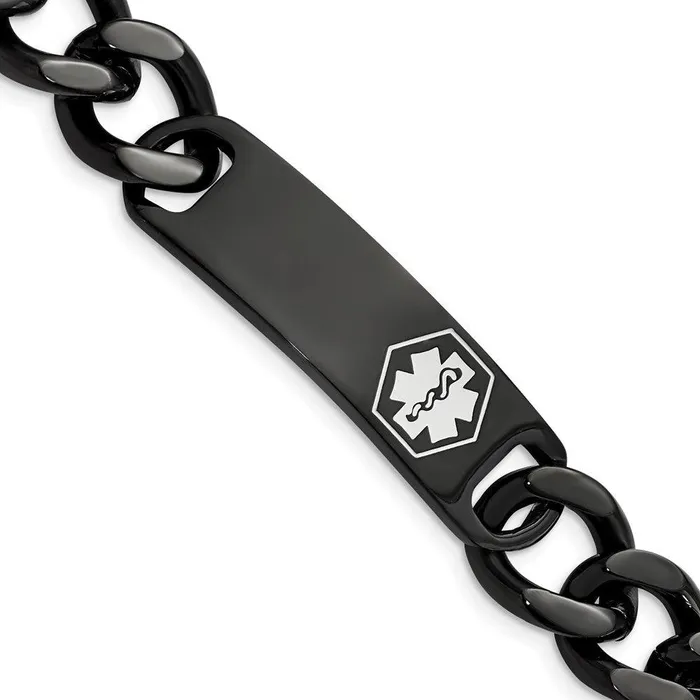 Chisel Bracelets Stainless Steel Polished Black IP wWhite Enamel 825in MED ID Bracelet