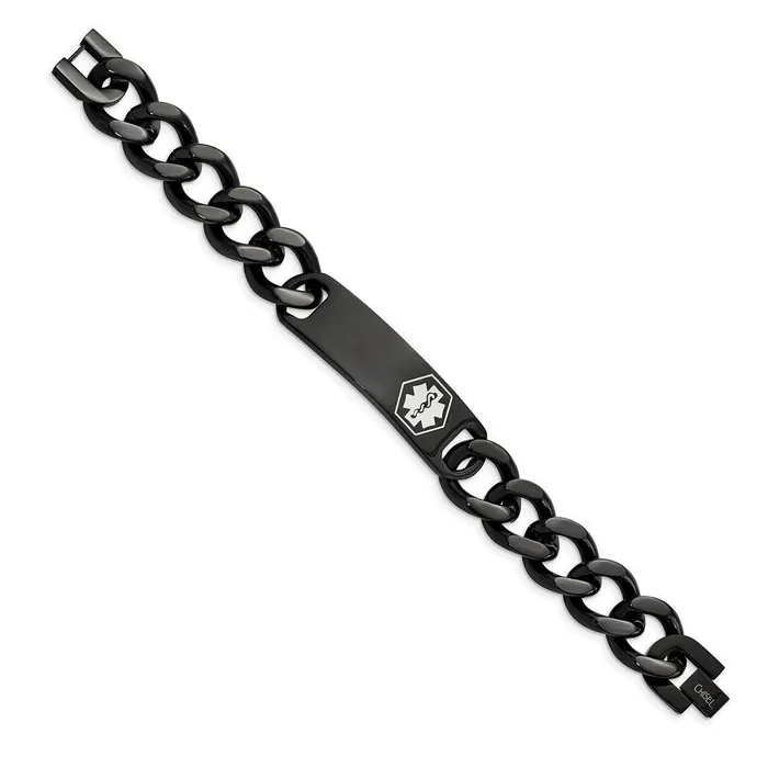 Chisel Bracelets Stainless Steel Polished Black IP wWhite Enamel 825in MED ID Bracelet