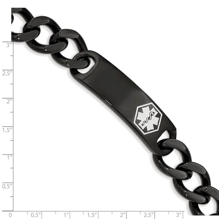 Chisel Bracelets Stainless Steel Polished Black IP wWhite Enamel 825in MED ID Bracelet