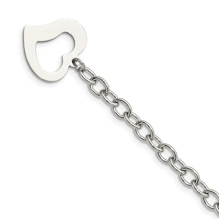 Chisel Bracelets Stainless Steel Polished Open Link w Open Heart 85in Bracelet