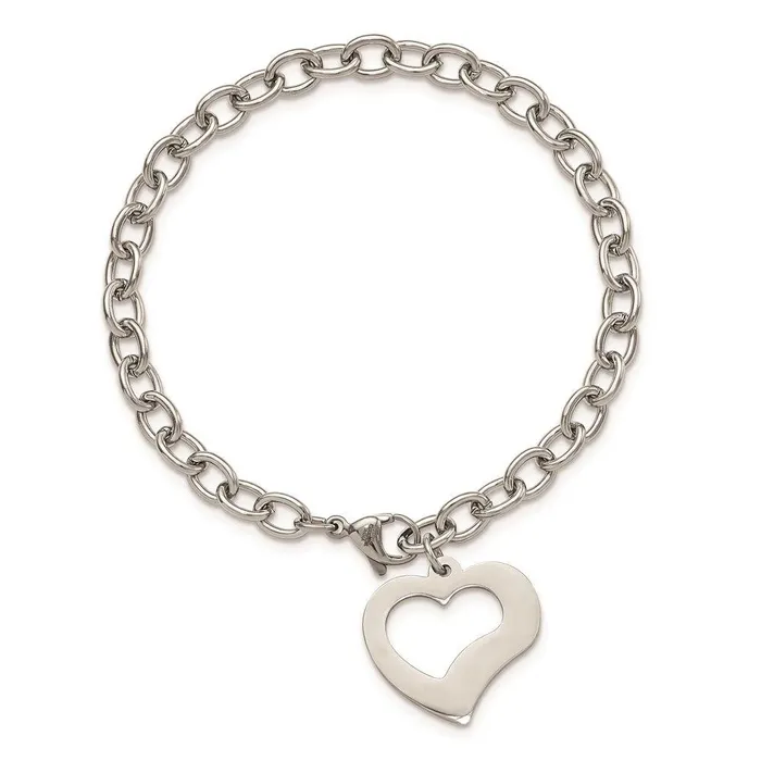 Chisel Bracelets Stainless Steel Polished Open Link w Open Heart 85in Bracelet