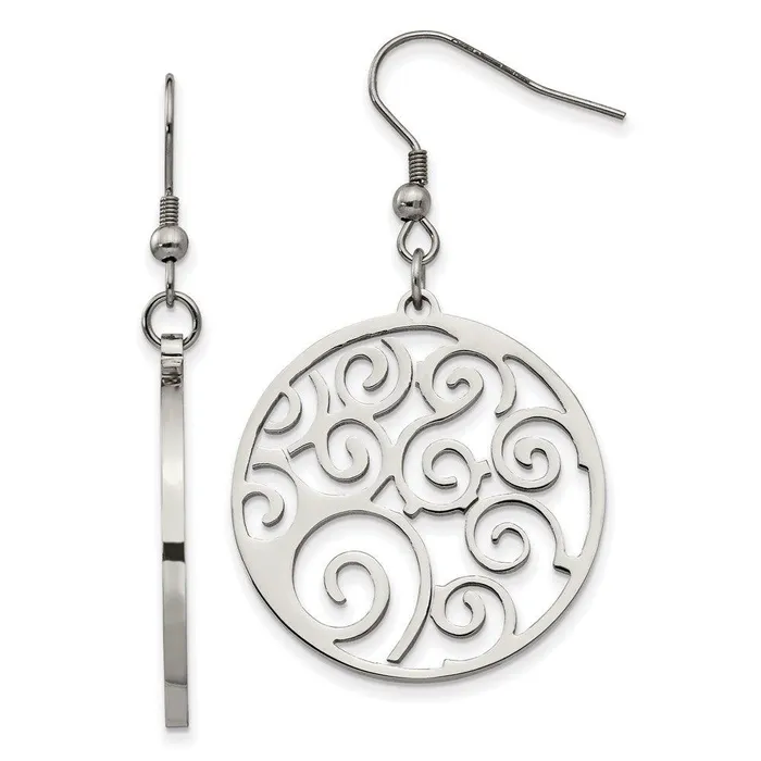 Chisel Earrings Stainless Steel Fancy Swirl Dangle Earrings