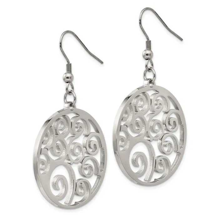 Chisel Earrings Stainless Steel Fancy Swirl Dangle Earrings