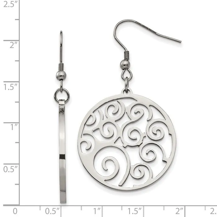Chisel Earrings Stainless Steel Fancy Swirl Dangle Earrings