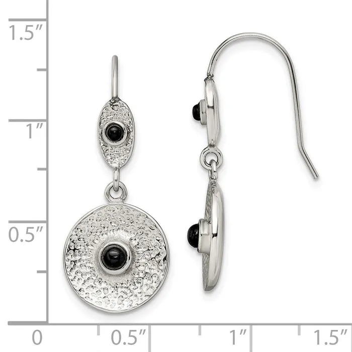 Chisel Earrings Stainless Steel Polished and Textured Black Onyx Circle Earrings