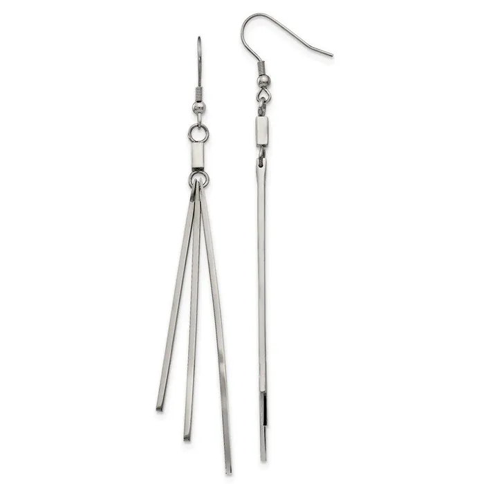 Chisel Earrings Stainless Steel Polished Bar Dangle Shepherds Hook Earrings